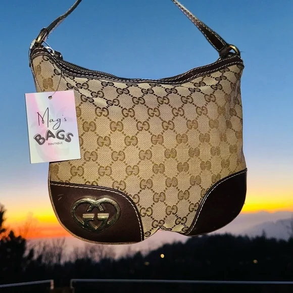 Gucci: Heart GG Logo Britt Monogram Leather Crossbody Bag (Brown)